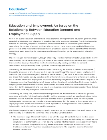 Education and Employment: The Connection Between Demand and Supply