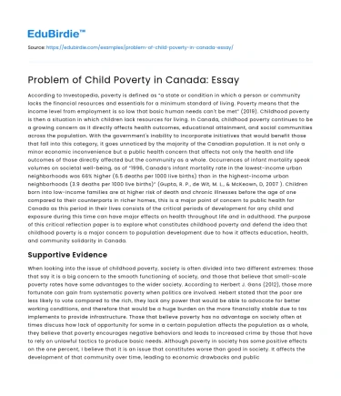 Problem of Child Poverty in Canada: Essay