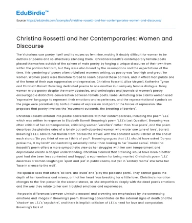 Christina Rossetti and her Contemporaries: Women and Discourse