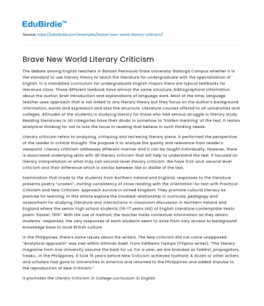 Brave New World Literary Criticism