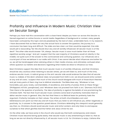 Profanity and Influence in Modern Music: Christian View on Secular Songs