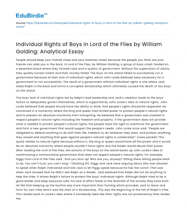 Boys’ Individual Rights in Lord of the Flies: Analysis