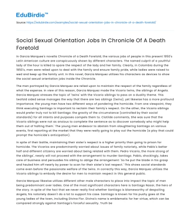 Social Sexual Orientation Jobs In Chronicle Of A Death Foretold