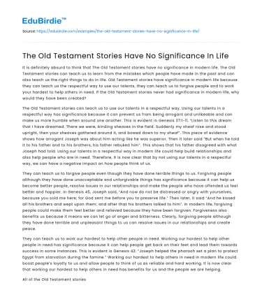 The Old Testament Stories Have No Significance In Life