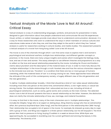Textual Analysis of the Movie ‘Love Is Not All Around’: Critical Essay
