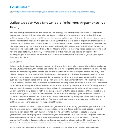 Julius Caesar Was Known as a Reformer: Argumentative Essay