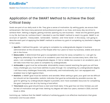 Application of the SMART Method to Achieve the Goal: Critical Essay
