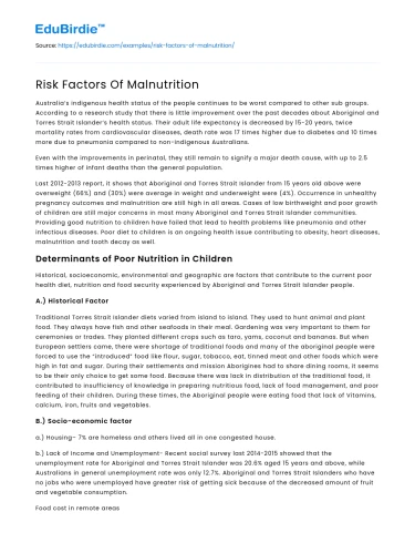 Risk Factors Of Malnutrition
