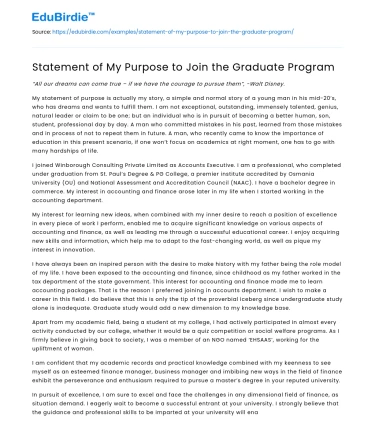 Statement of My Purpose to Join the Graduate Program