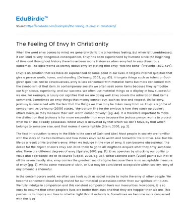 The Feeling Of Envy In Christianity