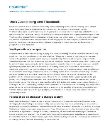 Mark Zuckerberg And Facebook