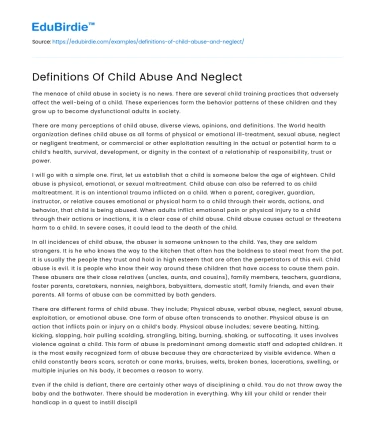 Definitions Of Child Abuse And Neglect