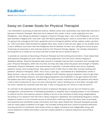 Essay on Career Goals for Physical Therapist