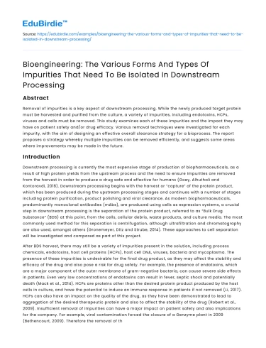 Isolating Impurities in Downstream Processing in Bioengineering