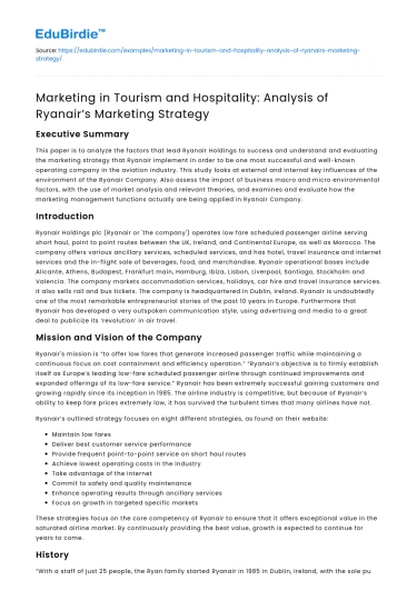 Ryanair’s Marketing Strategy in Tourism & Hospitality