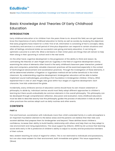 Basic Knowledge And Theories Of Early Childhood Education