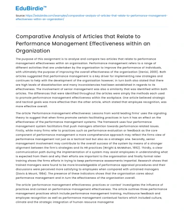Comparative Analysis of Performance Management Effectiveness