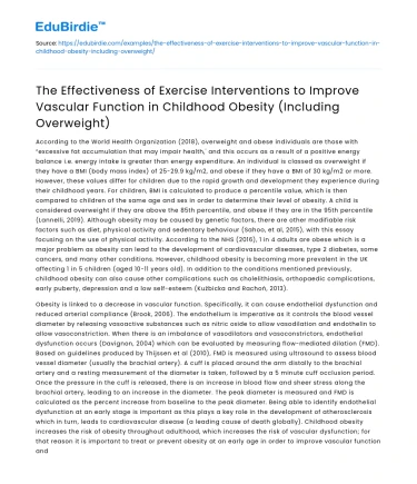 Improving Vascular Function in Childhood Obesity