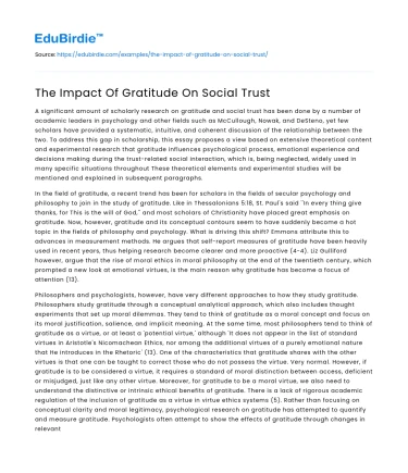The Impact Of Gratitude On Social Trust