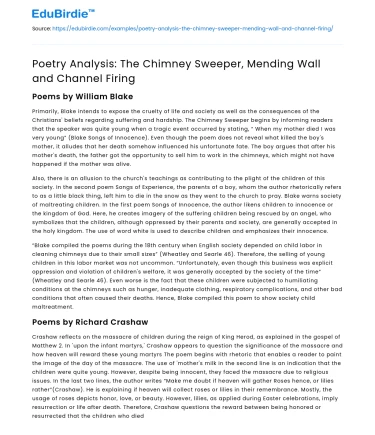 Poetry Analysis: The Chimney Sweeper, Mending Wall and Channel Firing