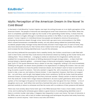 Idyllic Perception of the American Dream in the Novel ‘In Cold Blood’