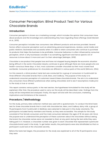 Consumer Perception: Blind Product Test For Various Chocolate Brands