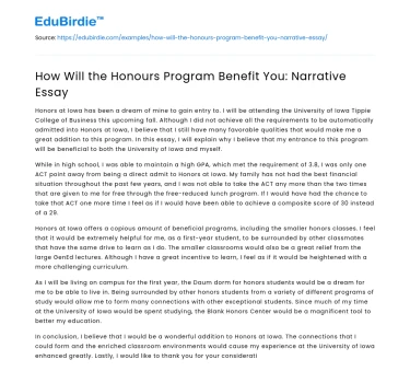How Will the Honours Program Benefit You: Narrative Essay
