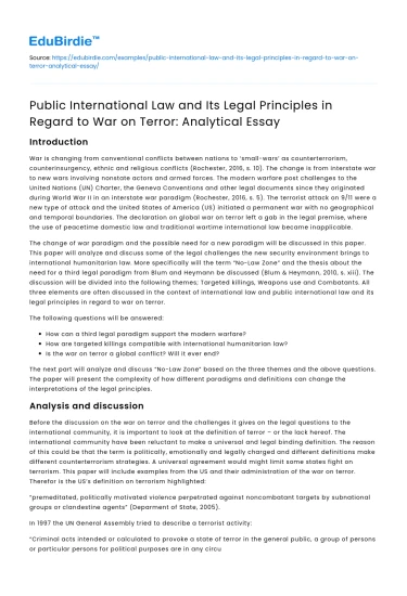 Int’l Law & Legal Principles in War on Terror: Analysis
