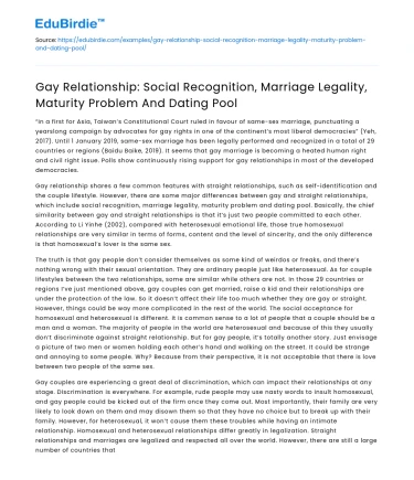 Gay Relationship: Recognition, Marriage, Maturity, Dating