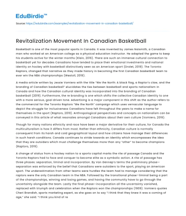 Revitalization Movement In Canadian Basketball