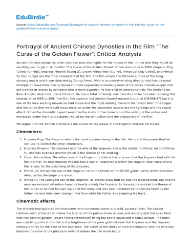 Analysis of Ancient Chinese Dynasties in “Curse of the Golden Flower”