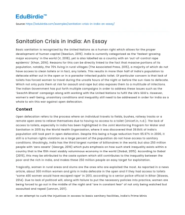 Sanitation Crisis in India: An Essay