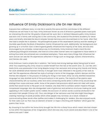 Influence Of Emily Dickinson’s Life On Her Work