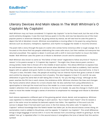 O Captain! My Captain!’: Literary Devices and Main Ideas