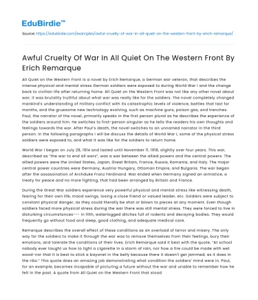 Awful Cruelty Of War In All Quiet On The Western Front By Erich Remarque