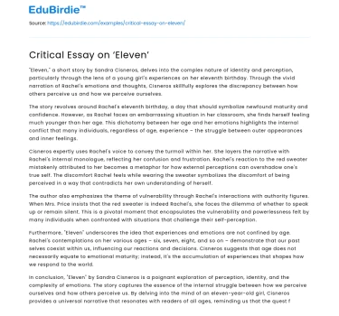 Critical Essay on ‘Eleven’