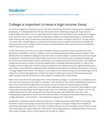 College Is Important to Have a High Income: Essay