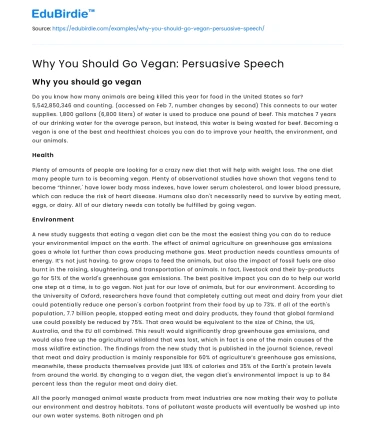 Why You Should Go Vegan: Persuasive Speech