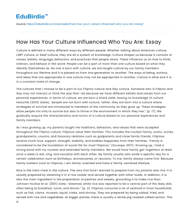 How Has Your Culture Influenced Who You Are: Essay