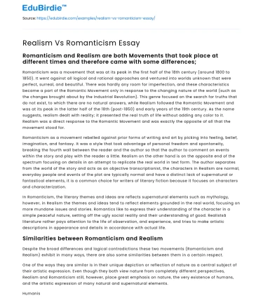 The Dichotomy of Realism and Romanticism