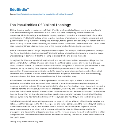 The Peculiarities Of Biblical Theology