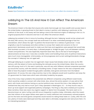 Lobbying In The US And How It Can Affect The American Dream