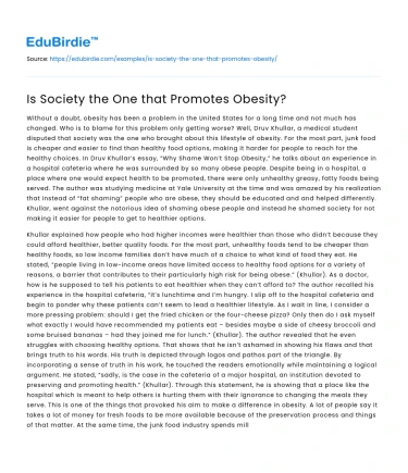 Is Society the One that Promotes Obesity?