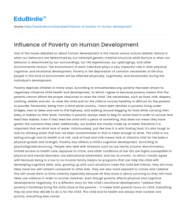 Influence of Poverty on Human Development