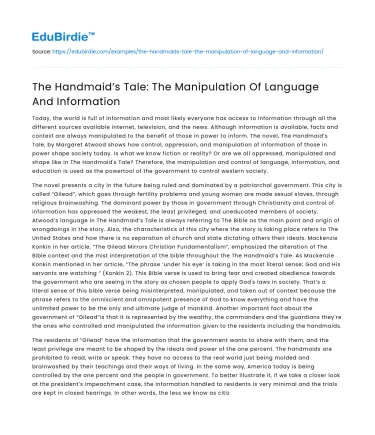 The Handmaid’s Tale: The Manipulation Of Language And Information