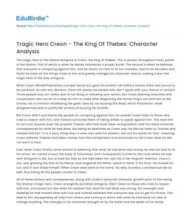 Tragic Hero Creon – The King Of Thebes: Character Analysis