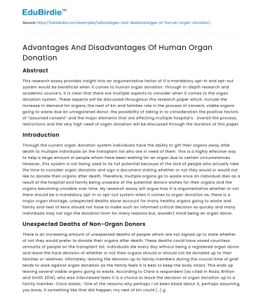 Advantages And Disadvantages Of Human Organ Donation