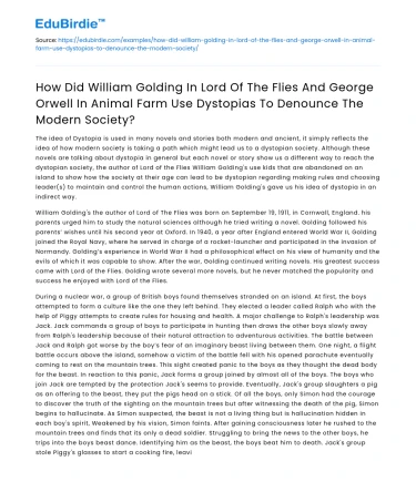 Dystopias in Lord of the Flies & Animal Farm to Denounce Society