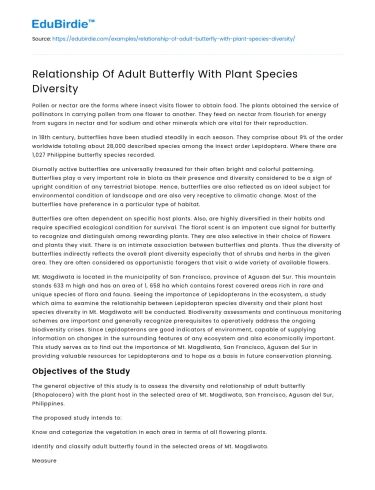Relationship Of Adult Butterfly With Plant Species Diversity