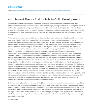 Attachment Theory And Its Role In Child Development